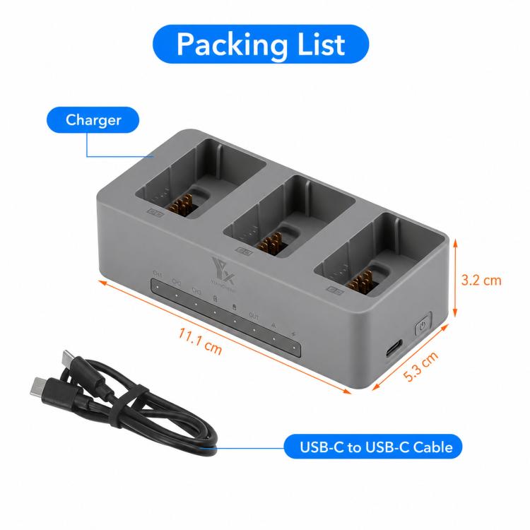 For DJI Avata 360 YX PD 100W Parallel Charger 3-Way Fast Charging Hub With Battery Storage Mode, 3-Way