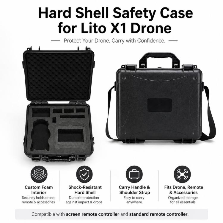 For DJI Lito 1 / X1 Drone Shockproof Safety Case Outdoor Portable Waterproof Storage B, Black No Shoulder Strap, Black With Shoulder Strap