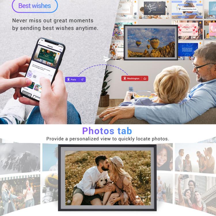10.1 Inch Uhale Smart Cloud Photo Frame WiFi Mobile Photo Transfer Touchscreen Digital Signage, EU Plug, UK Plug, US Plug, AU Plug