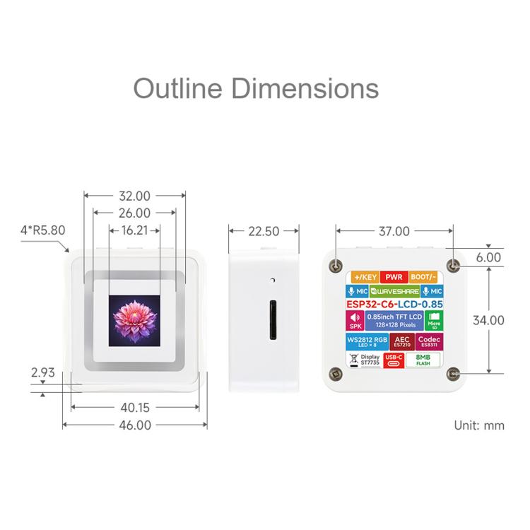 Waveshare ESP32-C6 0.85inch LCD Display Development Board, RISC-V Single-Core Processor, 128 × 128 Resolution, Supports AI Speech Interaction, 34519