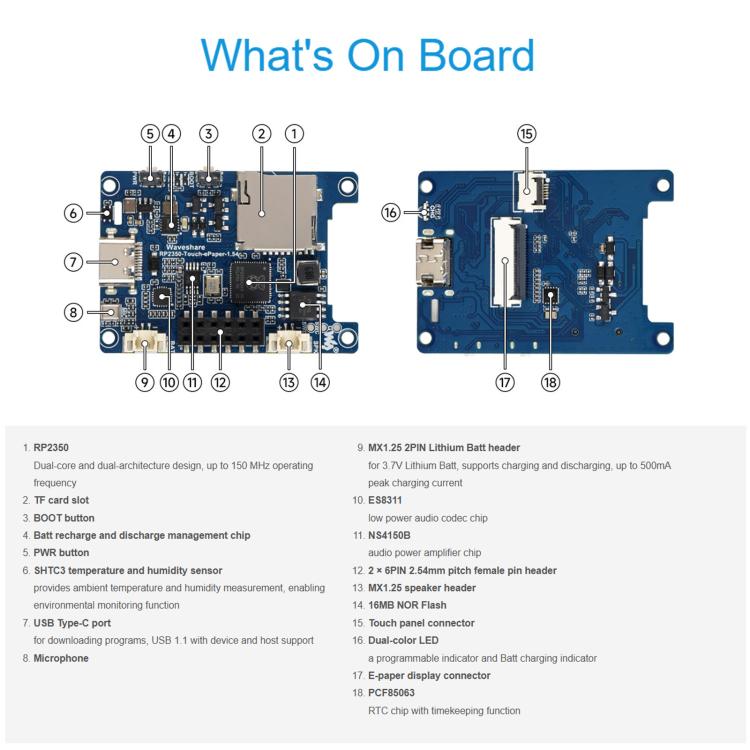 Waveshare RP2350A 1.54inch E-Paper Display Development Board 200 × 200 Resolution,, Without Touch Control, With Touch Control