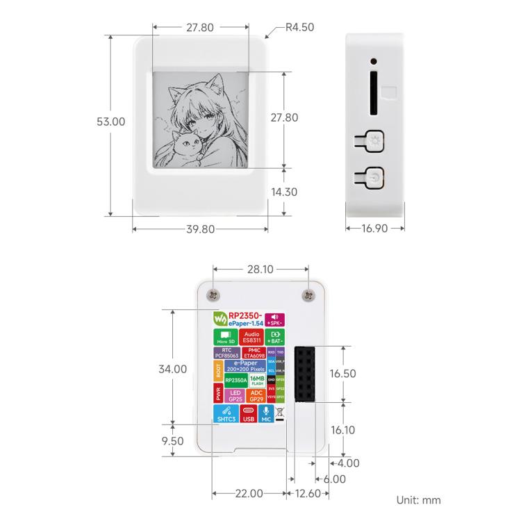 Waveshare RP2350A 1.54inch E-Paper Display Development Board 200 × 200 Resolution,, Without Touch Control, With Touch Control