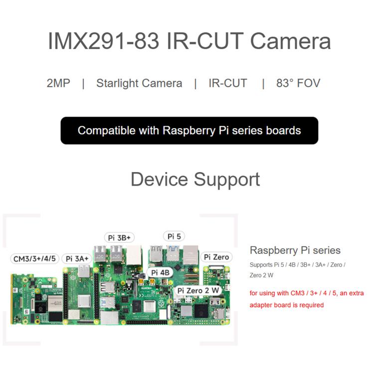 Waveshare IMX291 2MP IR-CUT Camera Fixed-Focus 83-Degree Diagonal FOV, Rolling Shutter, 34494