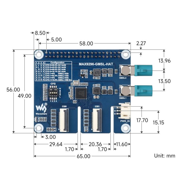 Waveshare 2-Ch GMSL Camera HAT With MAX9296A Deserializer Compatible With Raspberry Pi 5 And Jetson Orin NX/Nano, 34504