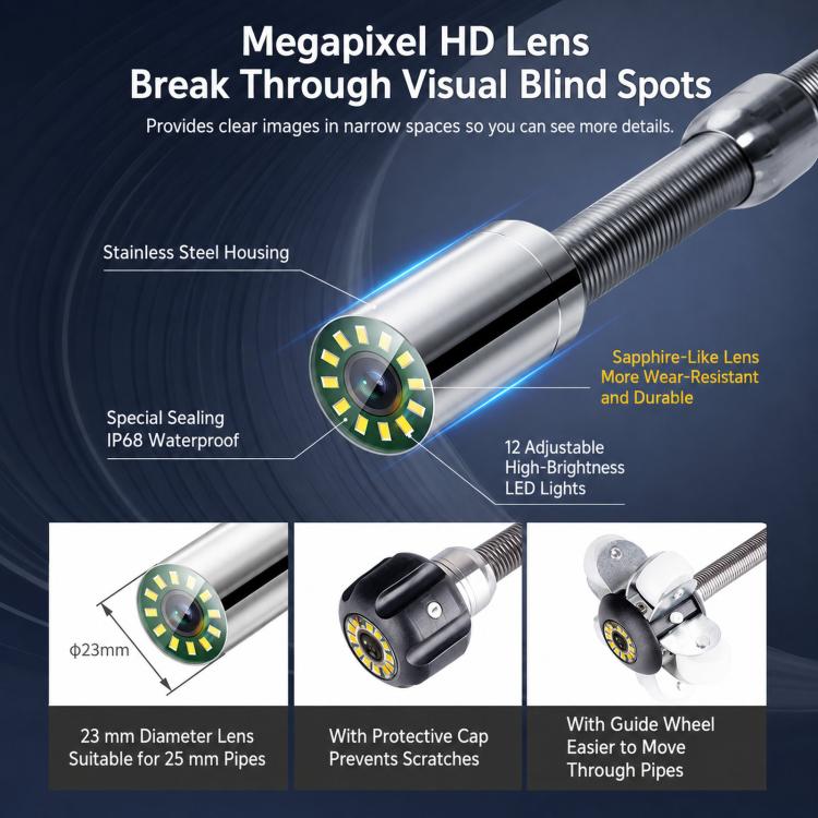 BS70F Industrial Pipeline Endoscope Sewer Pipe Wall Inspection Detector Waterproof HD Camera, 30m, 50m