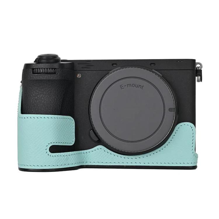 For Sony Alpha 6700 / ILCE-6700 Genuine Leather Half Case Aluminum Alloy Bottom Camera Protective Base