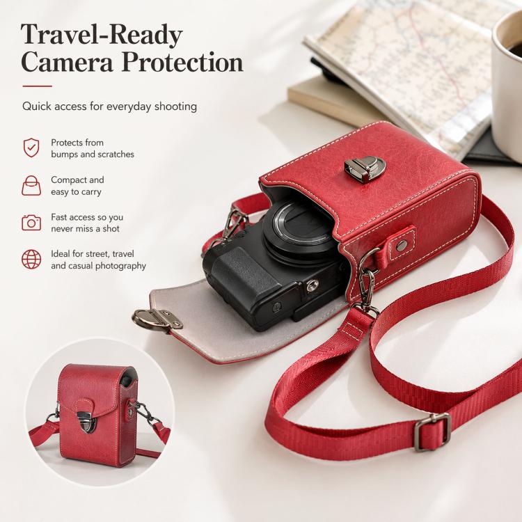 Universal Retro Camera Case Compatible with 90% Compact Cameras Litchi-Texture Protective Pouch with Shoulder Strap & Belt Loop