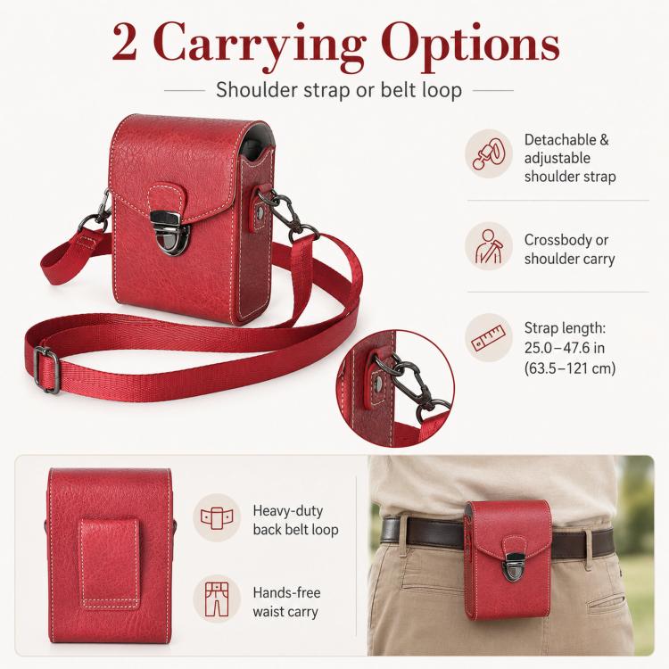 Universal Retro Camera Case Compatible with 90% Compact Cameras Litchi-Texture Protective Pouch with Shoulder Strap & Belt Loop