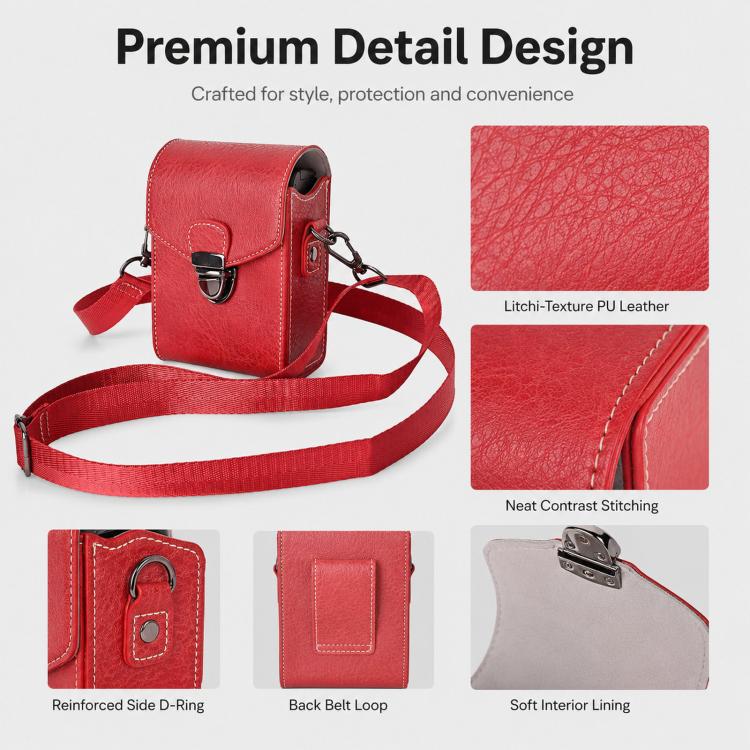 Universal Retro Camera Case Compatible with 90% Compact Cameras Litchi-Texture Protective Pouch with Shoulder Strap & Belt Loop