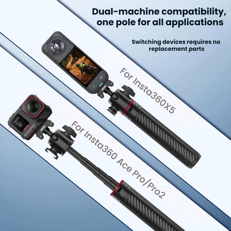 For Insta360 Ace Pro / 2 / X5 BRDRC Quick-Release Tripod Head Extension Selfie Stick