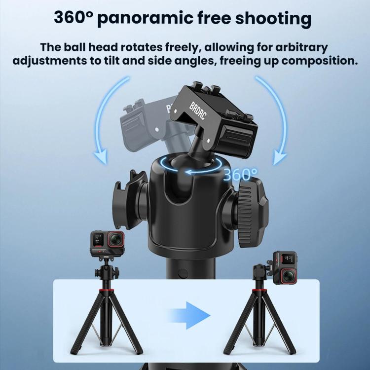 For Insta360 Ace Pro / 2 / X5 BRDRC Quick-Release Tripod Head Extension Selfie Stick