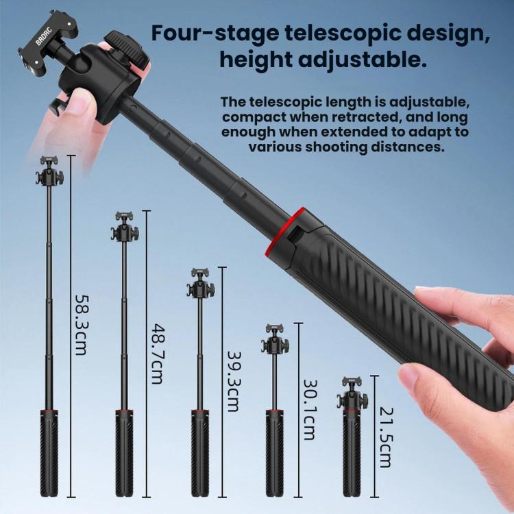 For Insta360 Ace Pro / 2 / X5 BRDRC Quick-Release Tripod Head Extension Selfie Stick