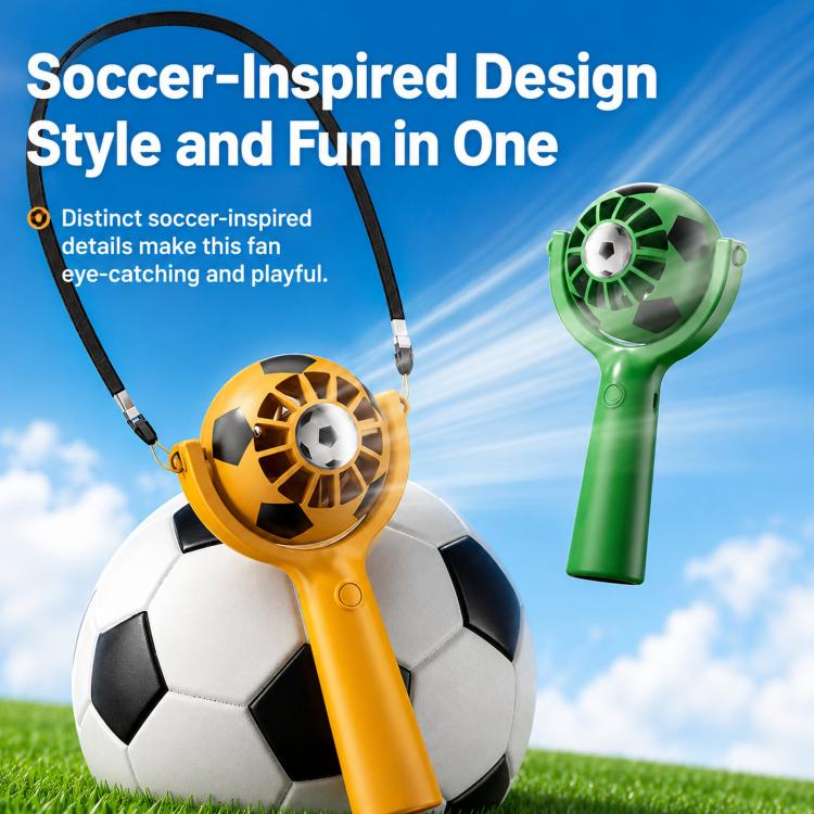 Soccer Portable Handheld Fan 360 Degree Rotatable USB Rechargeable Mini Fan with Detachable Base and Lanyard