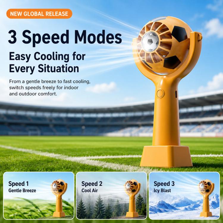 Soccer Portable Handheld Fan 360 Degree Rotatable USB Rechargeable Mini Fan with Detachable Base and Lanyard