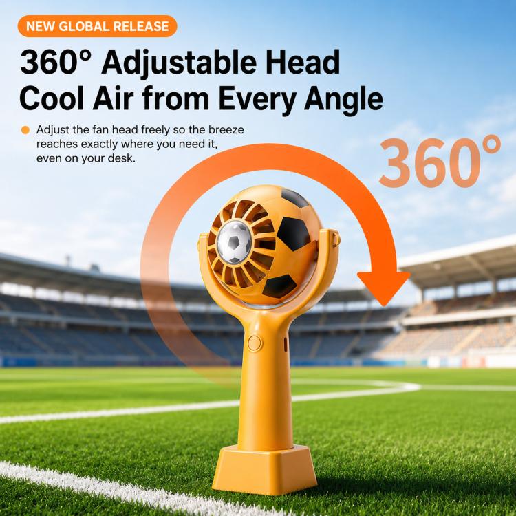 Soccer Portable Handheld Fan 360 Degree Rotatable USB Rechargeable Mini Fan with Detachable Base and Lanyard