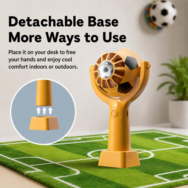 Soccer Portable Handheld Fan 360 Degree Rotatable USB Rechargeable Mini Fan with Detachable Base and Lanyard
