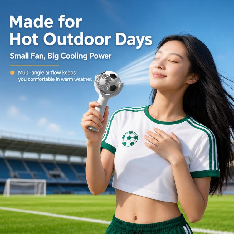 Soccer Portable Handheld Fan 360 Degree Rotatable USB Rechargeable Mini Fan with Detachable Base and Lanyard