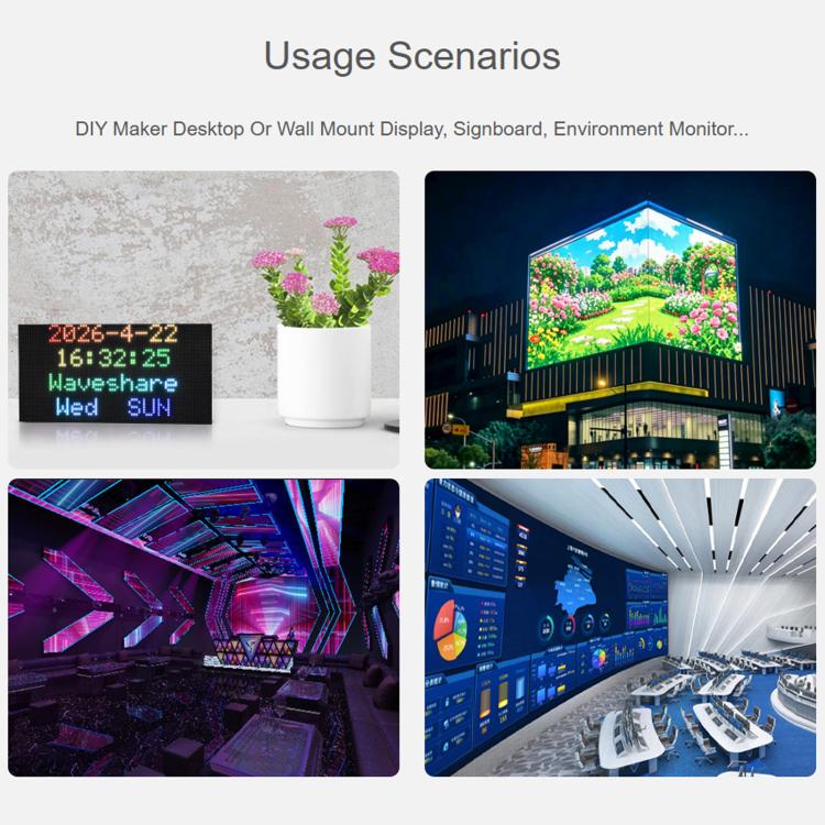 Waveshare 34431 RGB Full-color LED Matrix Panel, 4mm Pitch, 80×40 Pixels, Adjustable Brightness, 34431