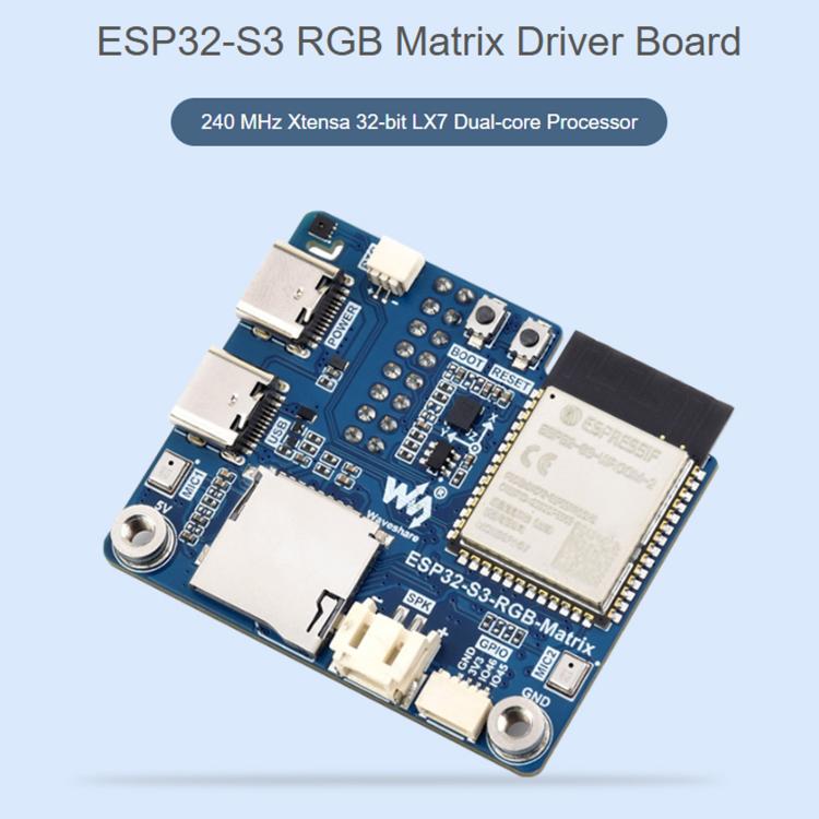 Waveshare ESP32-S3 RGB Matrix Driver Board Onboard Dual Microphones Array, Supports 2.4 GHz Wi-Fi And Bluetooth 5, ESP32-S3 RGB Matrix
