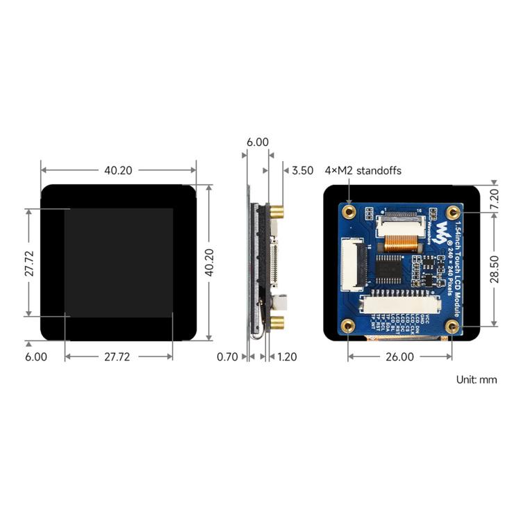 Waveshare 1.54inch Touch LCD Display Module 240×240 Resolution, IPS Panel, SPI And I2C Communication Interfaces, 34370