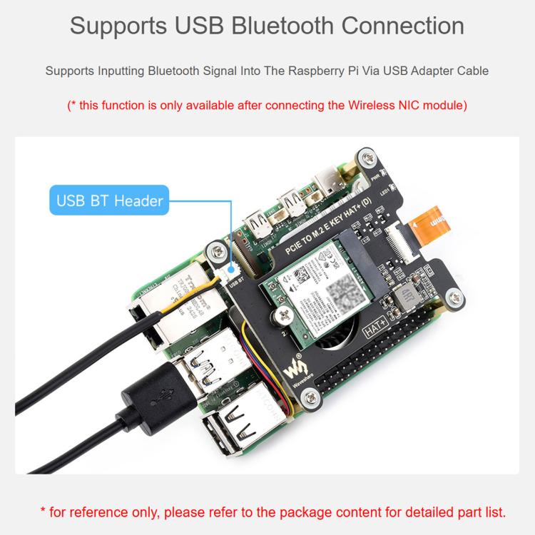 Waveshare 33828 PCIe To M.2 E KEY HAT For Raspberry Pi 5 Compatible With Various NGFF Wireless NIC Supports USB Bluetooth Connection, 33828