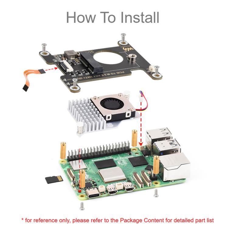 Waveshare 33828 PCIe To M.2 E KEY HAT For Raspberry Pi 5 Compatible With Various NGFF Wireless NIC Supports USB Bluetooth Connection, 33828