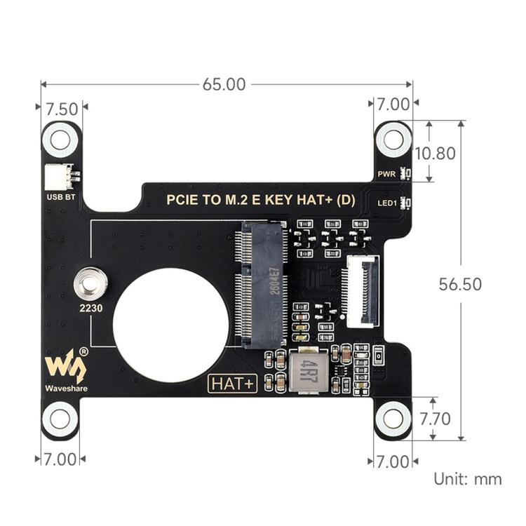 Waveshare 33828 PCIe To M.2 E KEY HAT For Raspberry Pi 5 Compatible With Various NGFF Wireless NIC Supports USB Bluetooth Connection, 33828