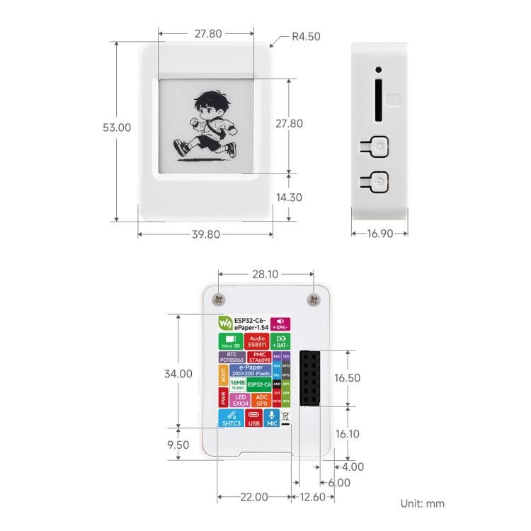 Waveshare ESP32-C6 1.54inch E-Paper AIoT Development Board 200 × 200 Resolution Supports Wi-Fi, BLE 5, 34394