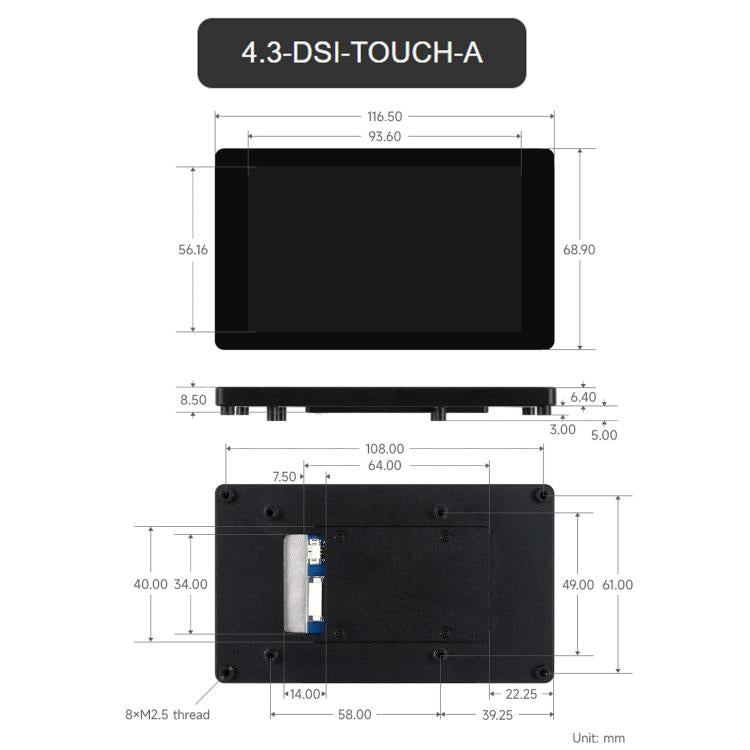 DSI Capacitive Touch Display 480 × 800 Resolution, IPS Display Panel, Waveshare 4inch, Waveshare 4.3inch