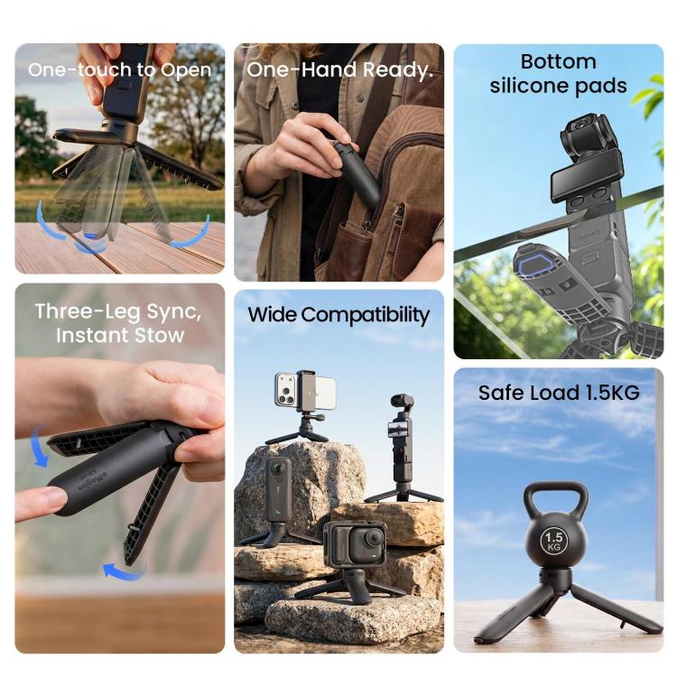 aMagisn One-Touch Open Mini Tripod 2-in-1 Pocket Handheld Grip with 1/4-inch Screw For Most Action Cameras