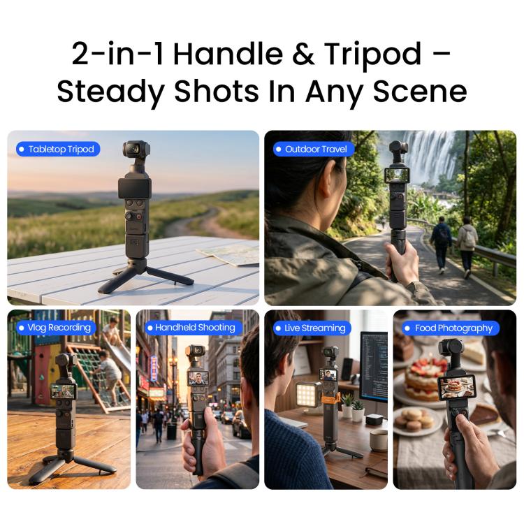 aMagisn One-Touch Open Mini Tripod 2-in-1 Pocket Handheld Grip with 1/4-inch Screw For Most Action Cameras