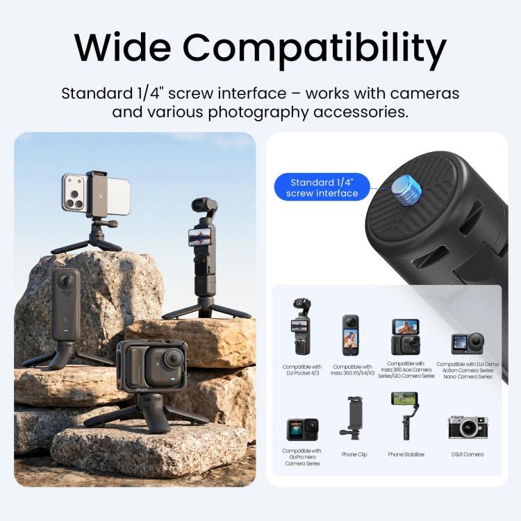 aMagisn One-Touch Open Mini Tripod 2-in-1 Pocket Handheld Grip with 1/4-inch Screw For Most Action Cameras