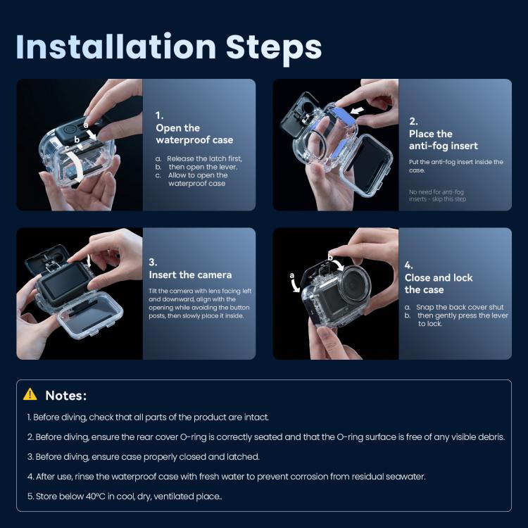 For DJI Action 6 aMagisn 60m Waterproof Case Deep Diving Housing with Dual Lock