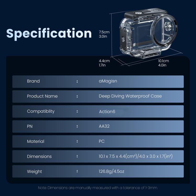 For DJI Action 6 aMagisn 60m Waterproof Case Deep Diving Housing with Dual Lock