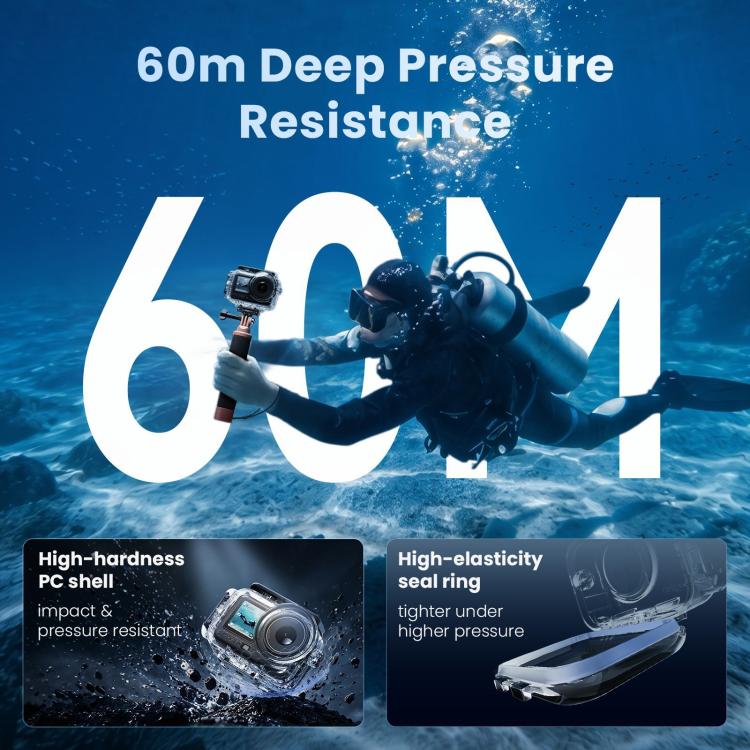 For DJI Action 6 aMagisn 60m Waterproof Case Deep Diving Housing with Dual Lock