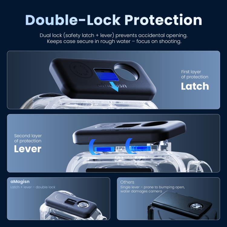 For DJI Action 6 aMagisn 60m Waterproof Case Deep Diving Housing with Dual Lock