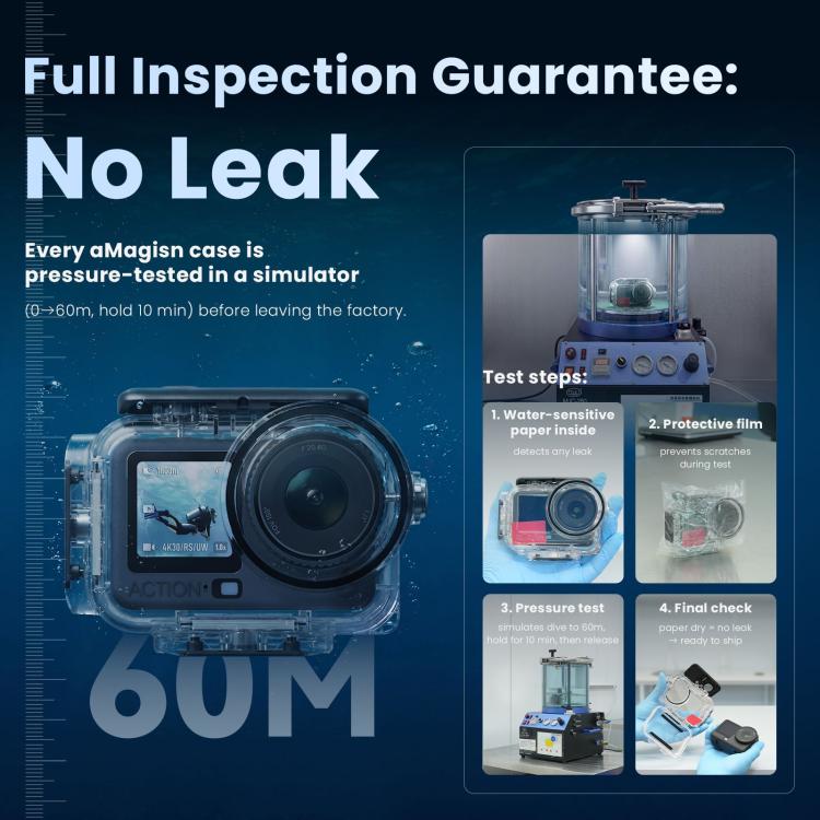 For DJI Action 6 aMagisn 60m Waterproof Case Deep Diving Housing with Dual Lock
