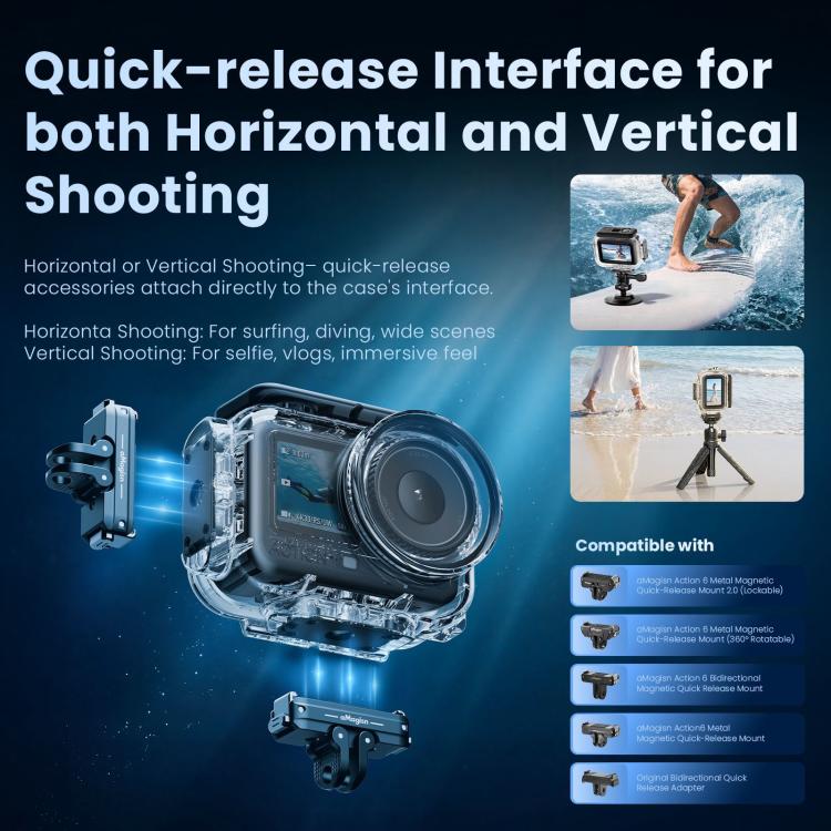 For DJI Action 6 aMagisn 60m Waterproof Case Deep Diving Housing with Dual Lock