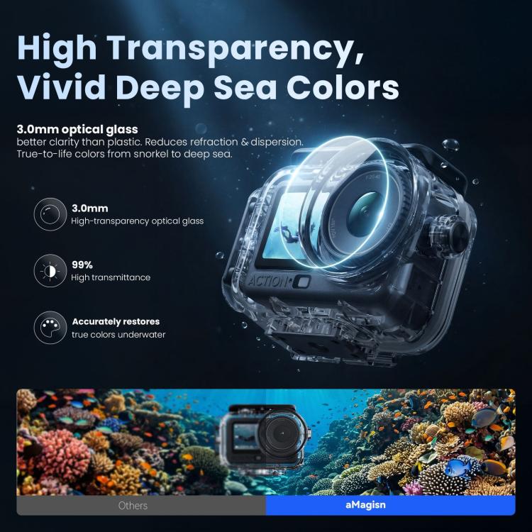 For DJI Action 6 aMagisn 60m Waterproof Case Deep Diving Housing with Dual Lock