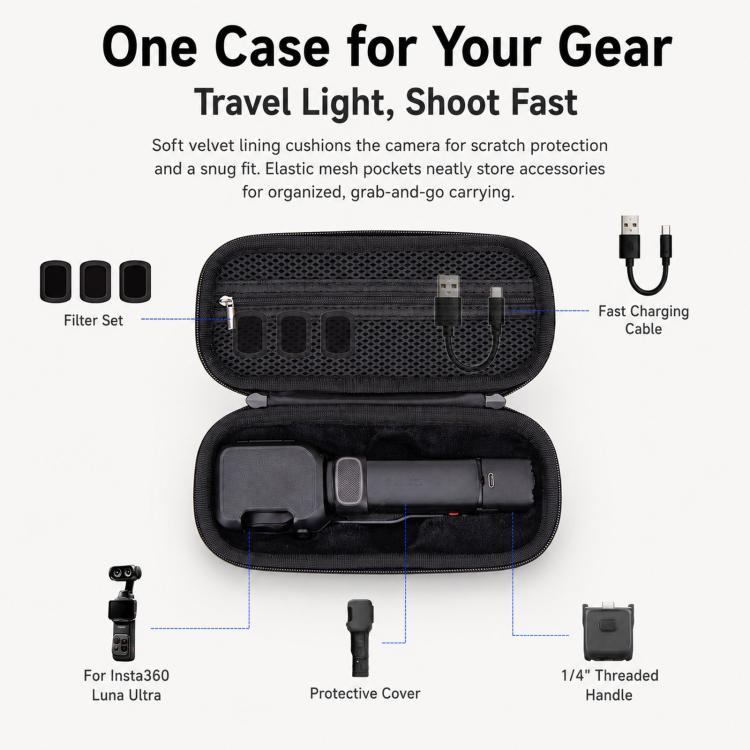 For Insta360 Luna Ultra Portable Carrying Case Hard EVA Travel Storage Bag with Carabiner