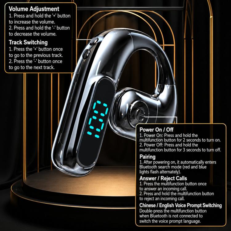 P80 Open Ear Bluetooth Earphone Rotatable Wireless Business Earphone With LED Power Display, P80
