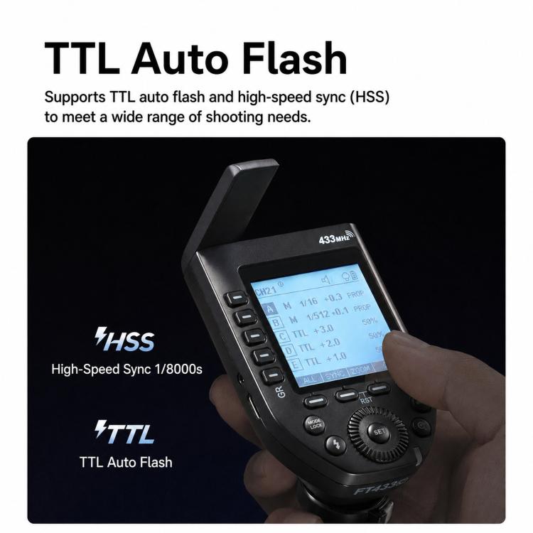 2-Piece Set High-Speed Trigger System DSLR Hot Shoe Flash Transmitter+Receiver, Godox FT433 C For Canon Version, Godox FT433 N Nikon Version, Godox FT433 S Sony Version