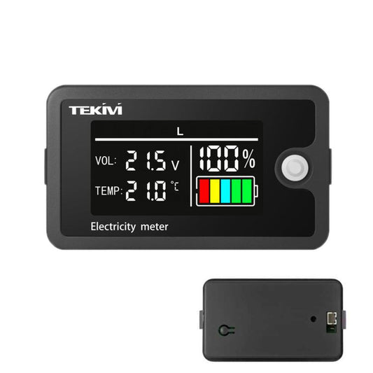 TEKM 8-100V Universal LCD Two-Wire Battery Voltage Meter with Digital Display, Standard, Waterproof, Waterproof + Stand, Waterproof + Stand + Base