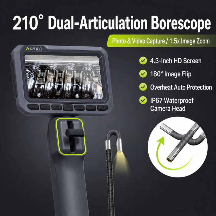 ANYKIT AD430 360-Degree Rotating Industrial Endoscope HD 4.3 inch Screen Pipe & Auto Inspection Borescope, AD430