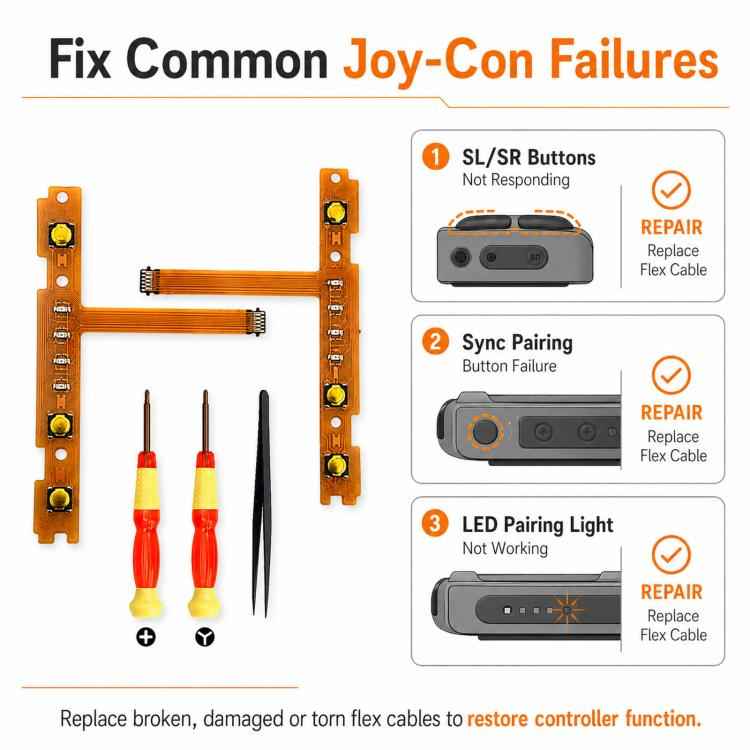 For Nintendo Switch Joy-Con SL SR Button Ribbon Flex Cable Replacement, Left Side Kit, Right Side Kit, Complete Pair Kit