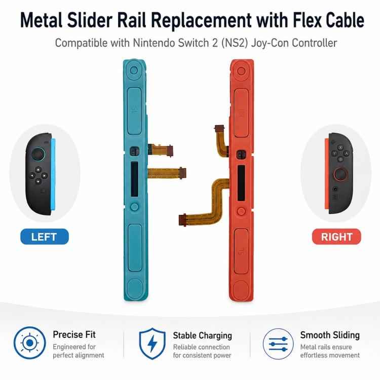 For Nintendo Switch 2 Joy-Con Controller Metal Slider Rail Replacement with Flex Cable, Left Side, Right Side, Left & Right