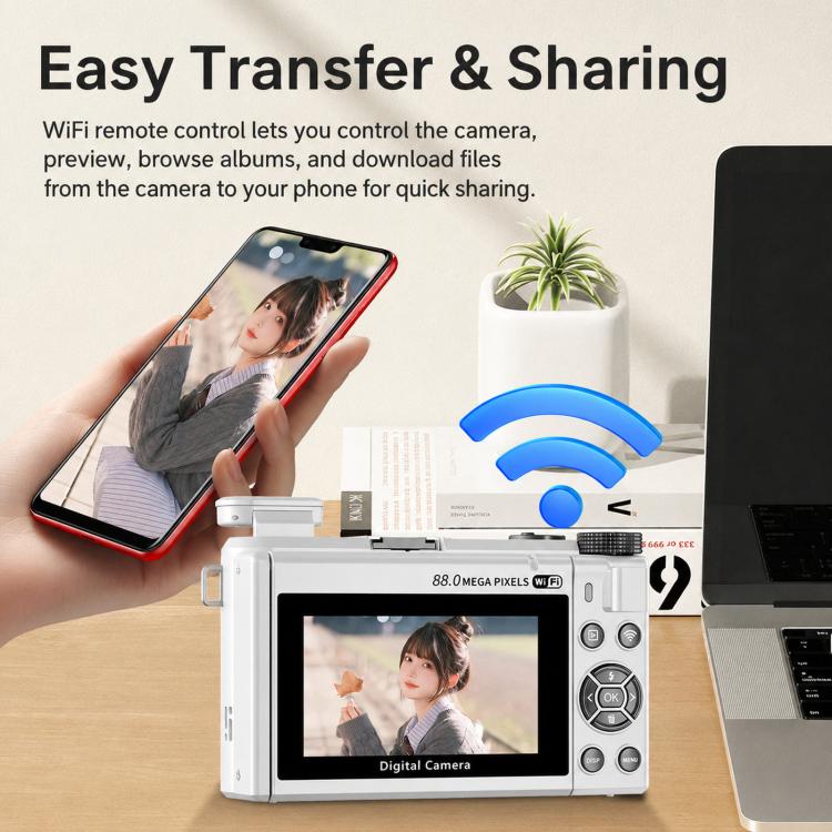 8K Digital Camera With 3.0 Inch IPS Screen 18X Zoom Auto Focus WiFi Micro Camera, White No Memory Card, Black No Memory Card, Pink No Memory Card, White 32GB Memory Card+USB Card Reader, Black 32GB Memory Card+USB Card Reader                           ...