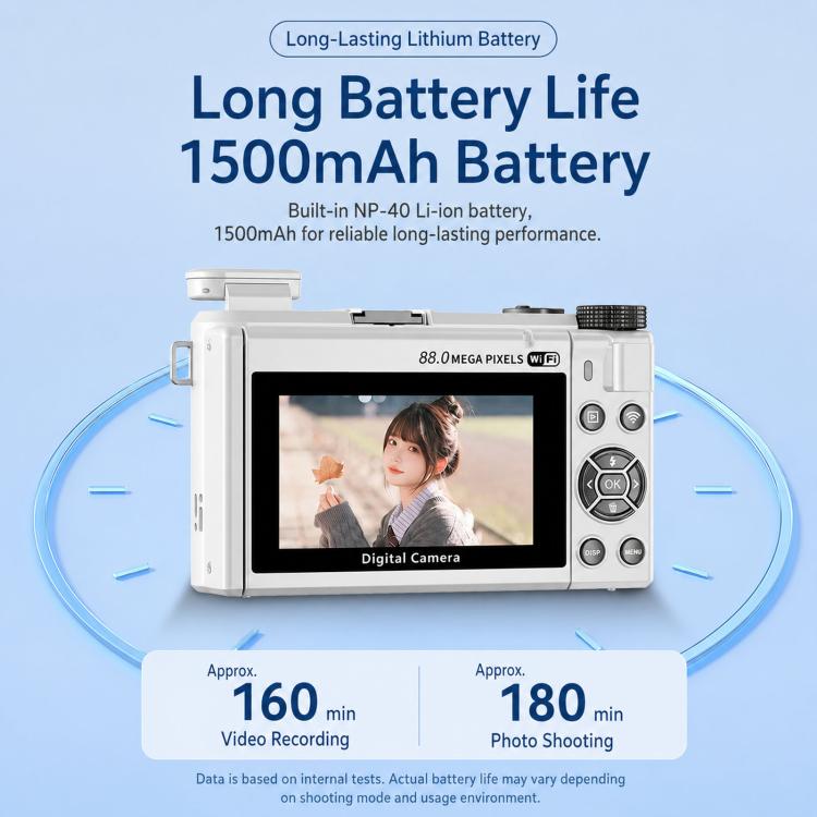 8K Digital Camera With 3.0 Inch IPS Screen 18X Zoom Auto Focus WiFi Micro Camera, White No Memory Card, Black No Memory Card, Pink No Memory Card, White 32GB Memory Card+USB Card Reader, Black 32GB Memory Card+USB Card Reader                           ...