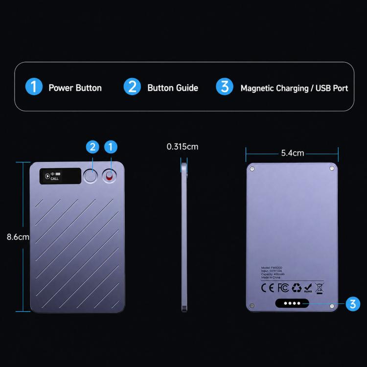 FW920DLT Ultra-Thin Portable Card Voice Recorder AI Text Transcription & Intelligent Summary Audio Recorder, FW920DLT