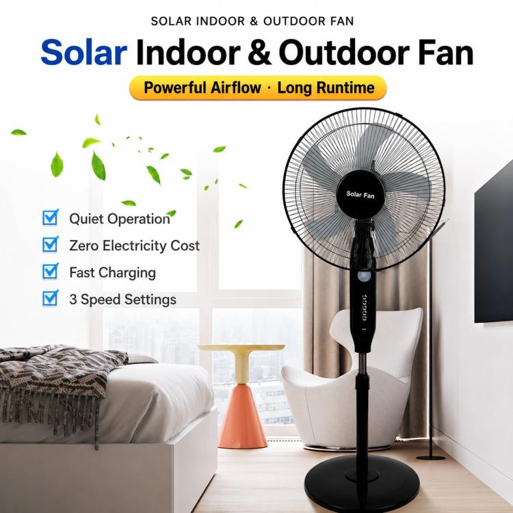Solar Pedestal Fan With 18000mAh Battery 16 inch Standing Fan